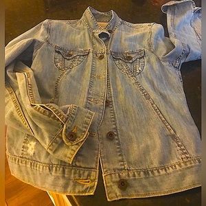 Vintage Lucky Brand distressed lightweight 100% cotton denim bomber jean jacket